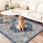 Washable 4x8 Hallway Runner Rug: Vintage 8ft Soft Runners for Entry Kitchen Wide Low Pile Carpet with Non-Slip Backing for Living Room Bedroom Thin Bathroom Carpet for Dining Room Foyer（4x8,Blue - Image 2