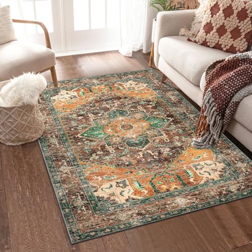Yamaziot Washable Area Rug, 4x6 Non-Slip Boho Living Room Bedroom Rug by Yamaziot