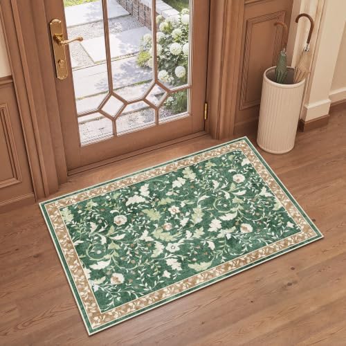 SameBed Washable 2x3 Entryway Area Rug, Vintage Kitchen Rug Brown Green by SameBed