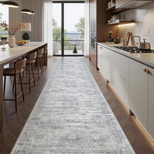 2x12 Runner Rug Non Slip,Washable Hallway Runner Rug,Grey - Image 4