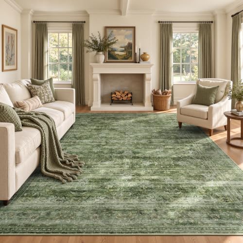 8x10 Area Rug for Living Room, Non-Slip Washable Large Carpet, Forest Green by Lofus