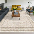 Washable Ivory 6x9 Living Room Rug, Non Slip Dinning Rugs for Under Table, Low Pile Neutral Farmhouse Retro Foldable Carpet for Bedroom, Office by HazoHaus