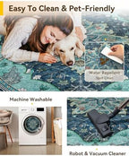RELEANY Washable Area Rug, Round 4ft, Teal - Image 4