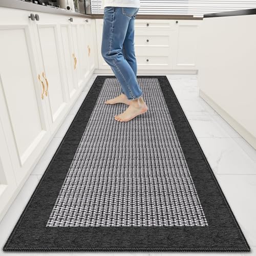 StepRite Kitchen Rugs, Kitchen Mats for Floor, 70"x24" Non-Slip Machine-Washable Kitchen Throw Rug, Absorbent Runner Rugs Office, Sink Standing Desk Mat, Decor Carpet, Black by Bringcushiontoyourlife