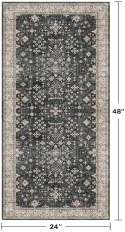 2x4 Entryway Runner Rugs, Small Runners for Kitchen, Door Mat Indoor Entrance, Bathroom, Non-Slip Low-Pile Washable Stain Resistant, Vintage Ashen Charcoal Floral Decor (Ashen/Multi) - Image 2