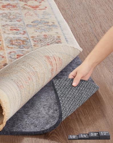 Veken Non Slip Cushioned Rug Pad Gripper, Felt and Silicone Backing, 7 x 9 Ft, 1/4" Thick Carpet Liner Protector Mat for Area Rugs and Hardwood Floors, with Over 99 Pcs Anti-Slip Strips Pattern by Veken