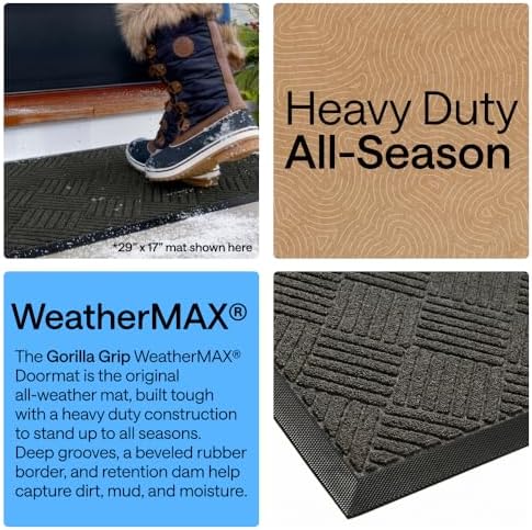 GORILLA GRIP WeatherMAX Door Mat, Indoor Outdoor Use, 60x24, Gray Diamond - Image 3