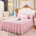 Double Lace Bed Skirt for King Bed - 17in. Drop, Easy Fit Ruffle Bedskirt Wrap Around Bed Skirt, Anti Wrinkle & Fade Resistant by Lmaray