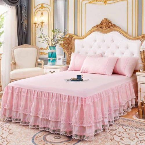 Double Lace Bed Skirt for Queen Bed - 17in. Drop, Easy Fit Ruffle Bedskirt Wrap Around Bed Skirt, Anti Wrinkle & Fade Resistant by Lmaray