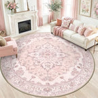 RELEANY Washable Area Rug, Round 8ft, Pink by RELEANY