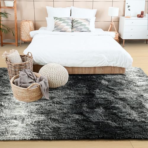 6x9 Large Black and White Fluffy Area Rug Non-Slip for Living Room Bedroom - Image 3