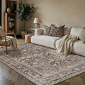 HUGEAR 5x7 Coffee Brown Vintage Floral Washable Area Rug for Living Room by HUGEAR
