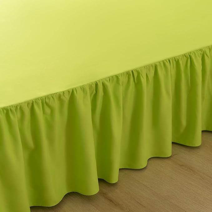 Bed Skirt Full Size Ruffled Bed Skirt with Split Corners, 14 Inch Drop Dust Ruffle Bed Skirts with Platform, Gathered Style, 100% Microfiber, Lime