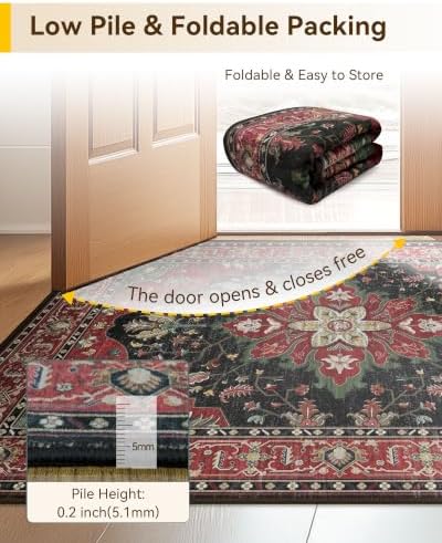 RELEANY Washable Area Rug, Runner 2'6"x10', Red/Black - Image 5