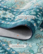 Amada Vintage Washable Area Rug,2'x6',Teal Blue - Image 4