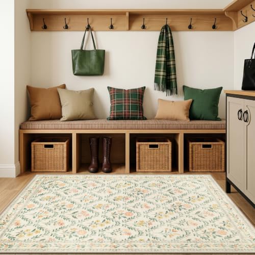 PLHXFR Area Rug Living Room: 3x5 Floral Washable Boho Carpet Beige Multi - Image 5