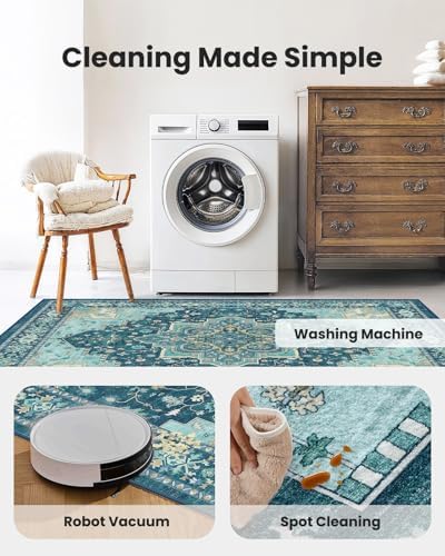 Amada Vintage Washable Area Rug,2'x3',Teal Blue - Image 5