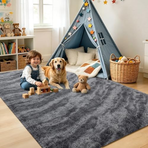4x6 Grey Fluffy Soft Area Rug Non-Slip for Bedroom Living Room Playroom - Image 4