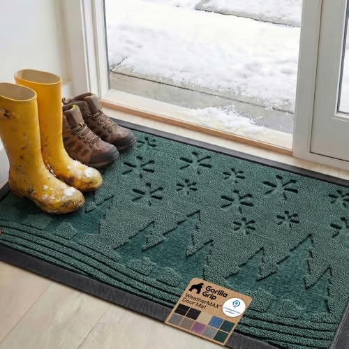 GORILLA GRIP WeatherMAX Door Mat, Indoor Outdoor, 47x35, Green Snowscape by GorillaGrip