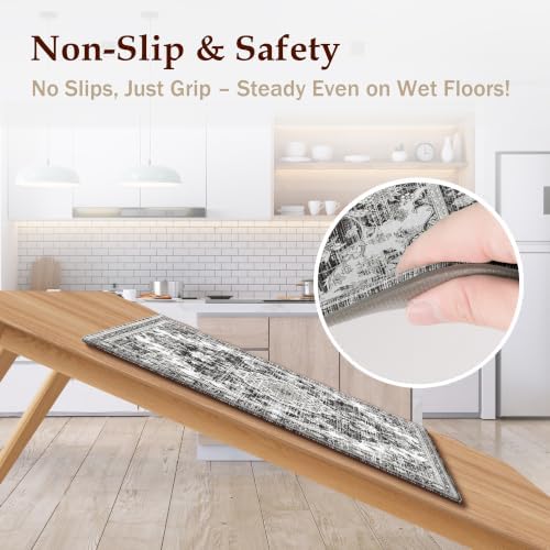 Boho Kitchen Mats for Floor 2PC Anti Fatigue Kitchen Rugs, Dark Grey - Image 4