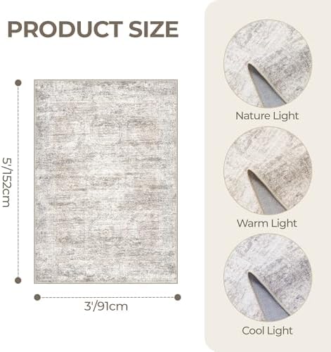 3x5 Rug for Entryway,Washable Area Rug,Taupe - Image 2