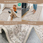 Round Kitchen Rugs 6ft Washable: Non-Slip Soft Low Pile Circle Area Rug for Under Table Living Room Dining Room Bedroom – Boho Floral Circular Floor Indoor Carpet (Beige,6x6) - Image 6