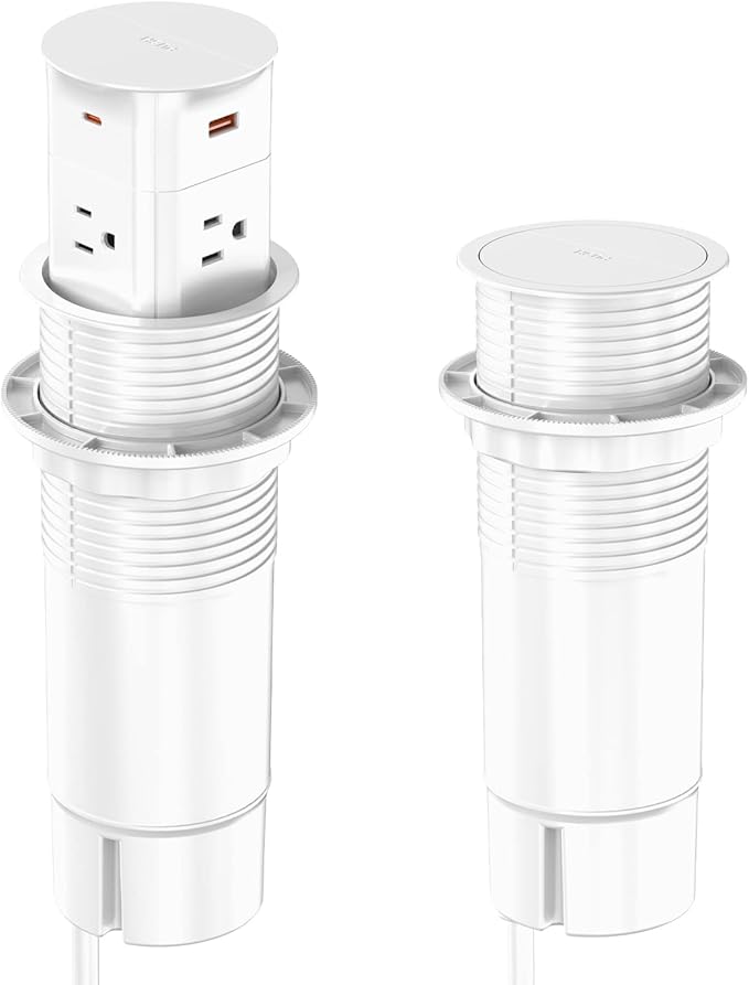 Pop Up Outlet for Countertop,Recessed Power Strip,Power Grommet 3.15 inch Desk Hole Insert,20W USB C,2 Outlets,2 USB C/2 USB A, Table Outlet,Desk Charging Station (White, 3FT)