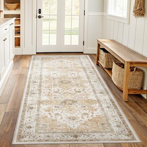 Amada 2x6 Washable Runner Rug for Kitchen and Entryway, Beige, Vintage by AMADAHOMEFURNISHING