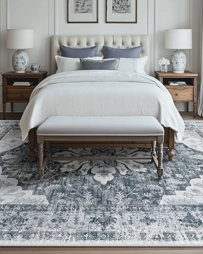RELEANY Washable Area Rug, 6'x9', Grey/White/Beige - Image 3