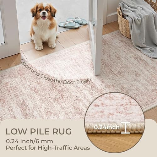 2x8 Runner Rug Non Slip,Washable Hallway Runner Rug,Pink - Image 6