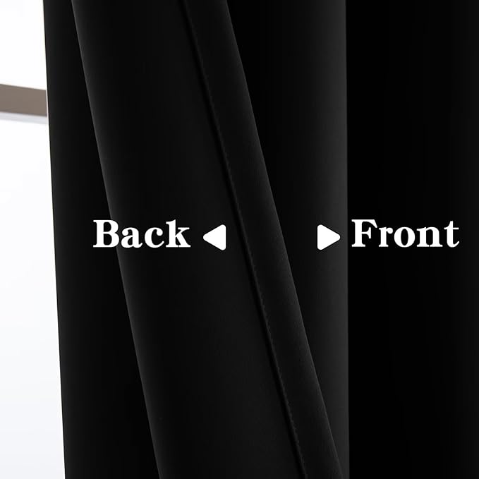 Blackout Curtains 72 Inch Length 2 Panels Set, Black Curtains Thermal Insulated Room Darkening Drapes for Bedroom, Rod Pocket Light Blocking Drapes Living Room Windows(52W × 72L, Black)