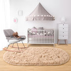 Noahas 2.6x5.3 Beige Fluffy Soft Oval Rug Non-Slip for Bedroom Dorm Hallway - Image 6