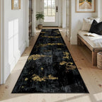 RELEANY Washable Runner 3'x12' Abstract Area Rug for Hallway Black Gold - Image 2
