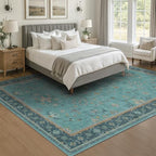 5x7 Teal Rug for Living Room, Boho Turquoise Rugs for Bedroom, Modern Eclectic Low-Pile Carpet for Dining Table, Washable Non-Slip with Rubber Back - Image 6