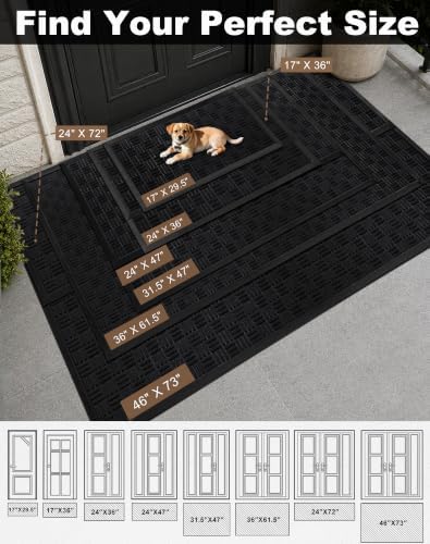 Mibao Front Door Mat Outdoor Entrance, 36" x 17" Heavy Duty Welcome Mat for Outdoor and Indoor, Waterproof Dirt Trapper Doormat, Super Absorbent Indoor Entryway Mat for Patio & Porch - Black - Image 2