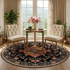 RELEANY Washable Area Rug, Round 5ft, Black/Colorful - Image 3