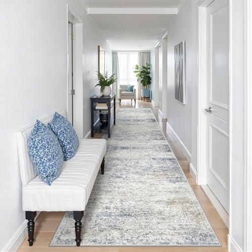 2'6 x 10' Runner Rug Non Slip,Washable Kitchen Rugs,Blue - Image 3