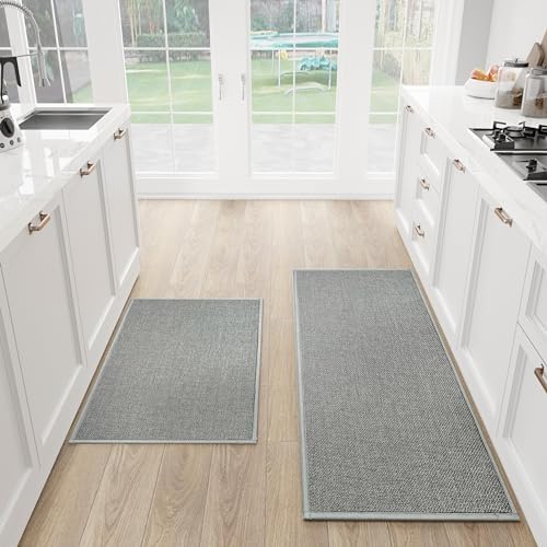 SUMLANS Kitchen Mats Set of 2 PCS for Floor, Washable Non Slip Rugs, Grey by SUMLANS