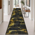3x14 Washable Runner Rug：Modern Abstract Soft Carpet Black Gold by FXRHLP