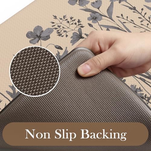 KIMODE Kitchen Anti Fatigue Mat,Brown Gray Farmhouse Kitchen Rugs Sets of 2 - Image 4