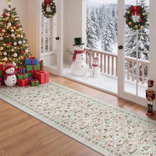 2x10 Christmas Runner Rug for Hallway,Washable Kitchen Rugs,Grey - Image 4