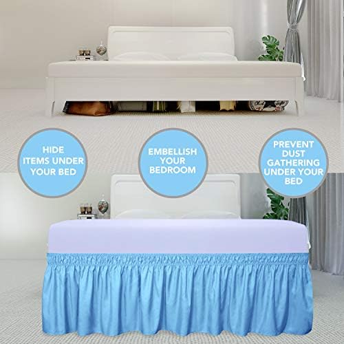 PureFit Wrap Around Ruffled Bed Skirt, Light Blue, Twin/Full - 22" Drop - Image 3