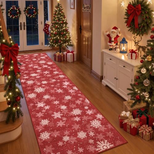 2x8 Christmas Runner Rug for Hallway,Washable Kitchen Rug,Red by Restydon