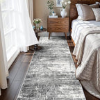 Washable 2x5 Kitchen Area Rug: Non-Slip Abstract Water-Resistant Entryway Rug Soft Sink Fridge Area Bedroom Carpet Low Pile Floor Mat for Bathroom Laundry Nursery Non-Shedding Runner(2X5,Black/Grey) by HYHAOYUNLAI
