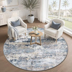 pmtsns Round Rug 4ft for Bedroom: Washable Circle Rug Modern Abstract Neutral Soft Non-Slip Low-Pile Entryway Carpet for Living Room Dining Room Nursery Home Office (Blue Grey Brown, 4' Round) - Image 6