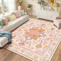 RELEANY Washable Area Rug, Square 8'x8', Pink/Light Pink/Colorful by RELEANY