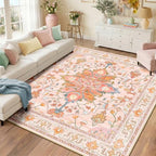 RELEANY Washable Area Rug, Square 8'x8', Pink/Light Pink/Colorful by RELEANY