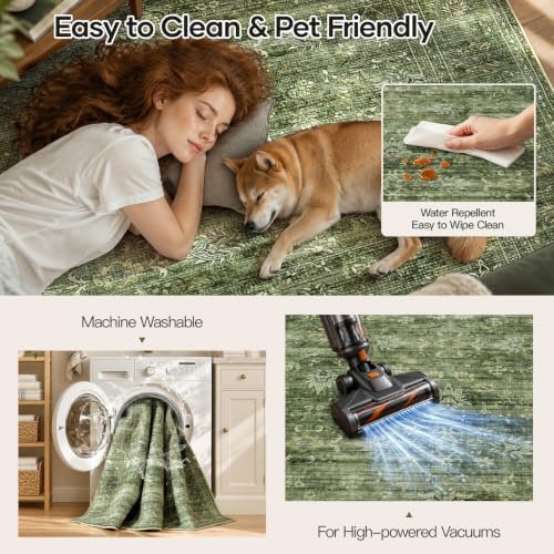 9x12 Area Rug for Living Room, Non-Slip Washable Large Carpet, Forest Green - Image 4
