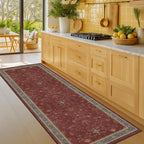 Boho 2x7 Long Runners for Kitchen Floor - Washable Non Slip Indoor Floor Mats for Entryway, Hallway, Dark Red Floral Low Pile & Soft Runner Area Rug for Bedroom Beside Bed - Image 3