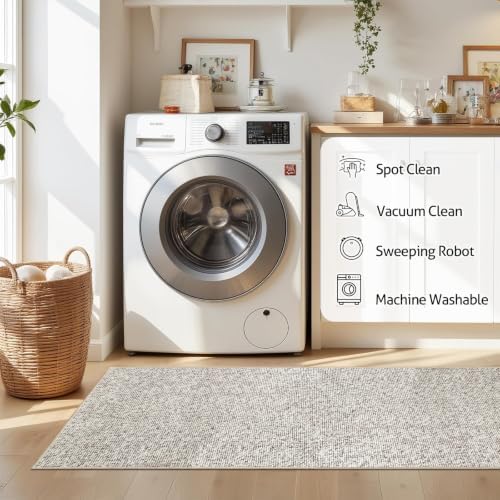 Washable 2x6 ft Textured Printing Runner Rug White Low‑Pile - Image 5
